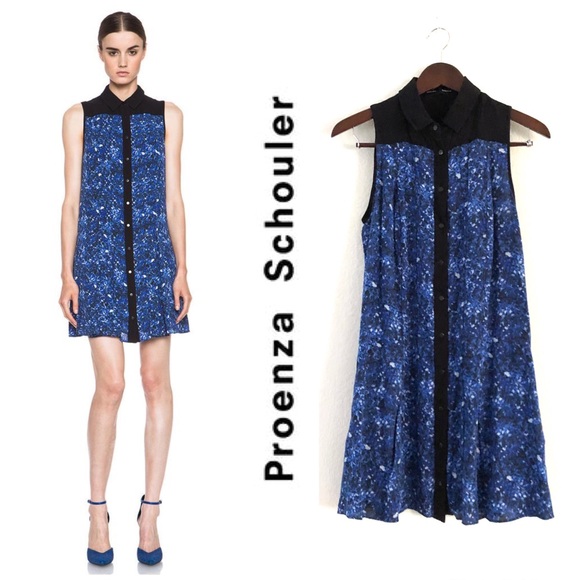 NEW Proenza Schouler Silk Microprint Shirt Dress - Picture 9 of 16